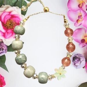 Jade and Strawberry Quartz Bead Bracelet